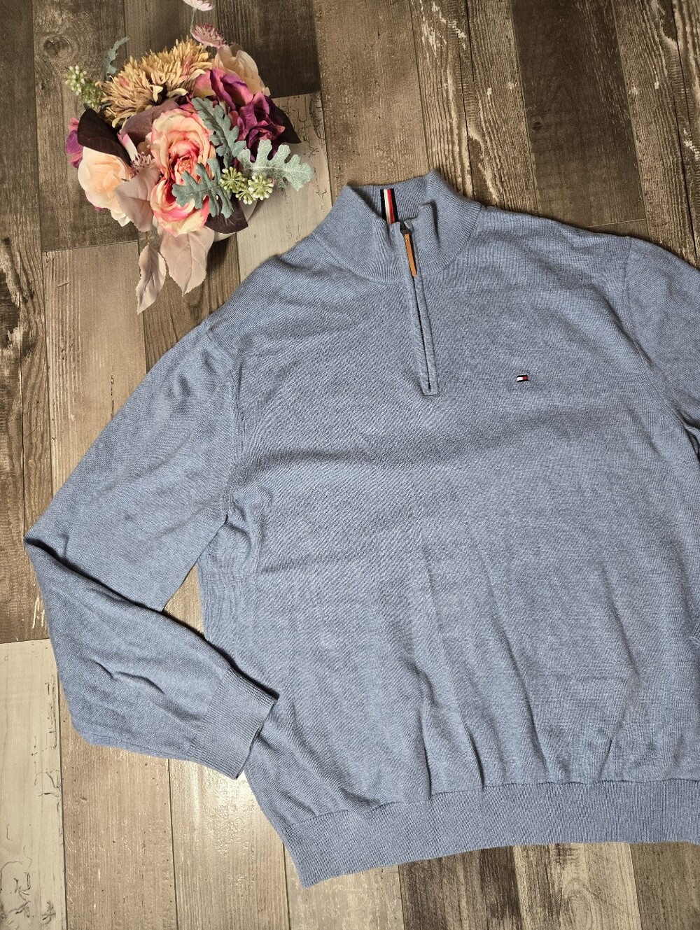 Tommy Hilfiger Men’s XXL Light Blue Quarter‑Zip Sweater - Picture 1 of 16